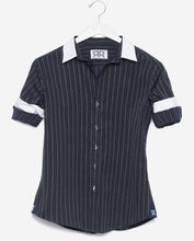 Tailored - Navy with Blue Stripes and White Collar and Cuffs