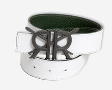 Hunter Green and White Belt Strap with Matte Black Buckle