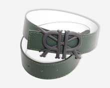 Hunter Green and White Belt Strap with Matte Black Buckle